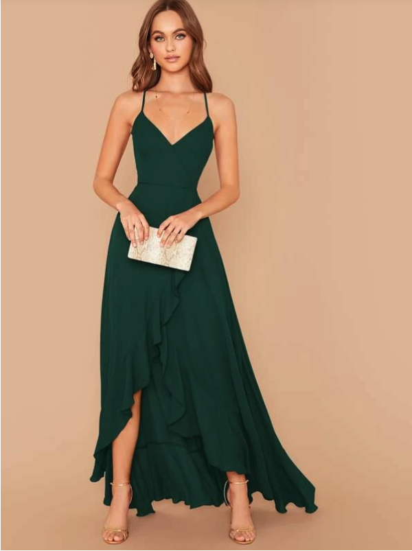 elegant green wedding party dress with slit