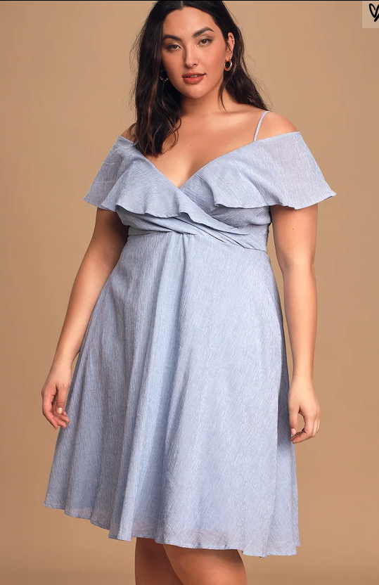 off the shoulder blue summer dress plus size