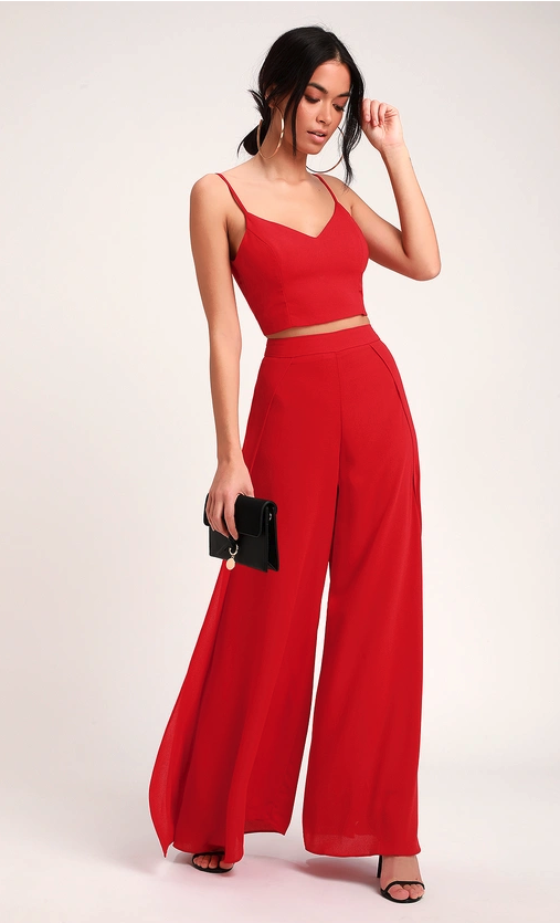 night out red two piece outfit