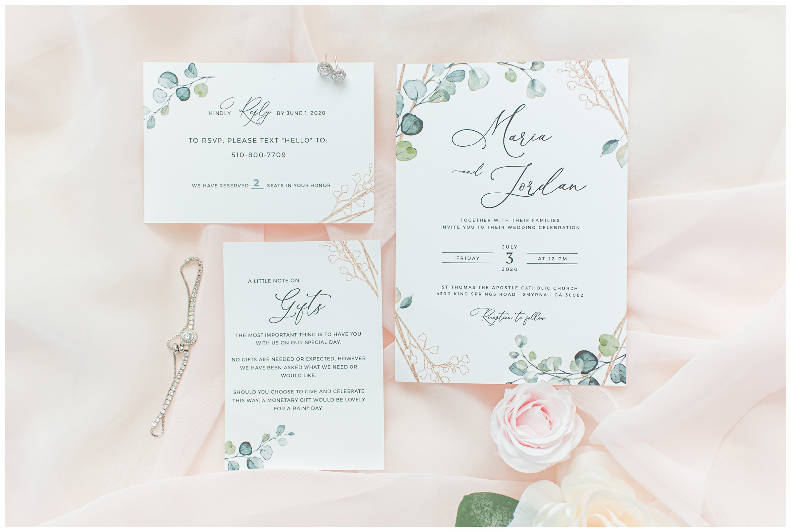 blush wedding details eucalyptus wedding invitation