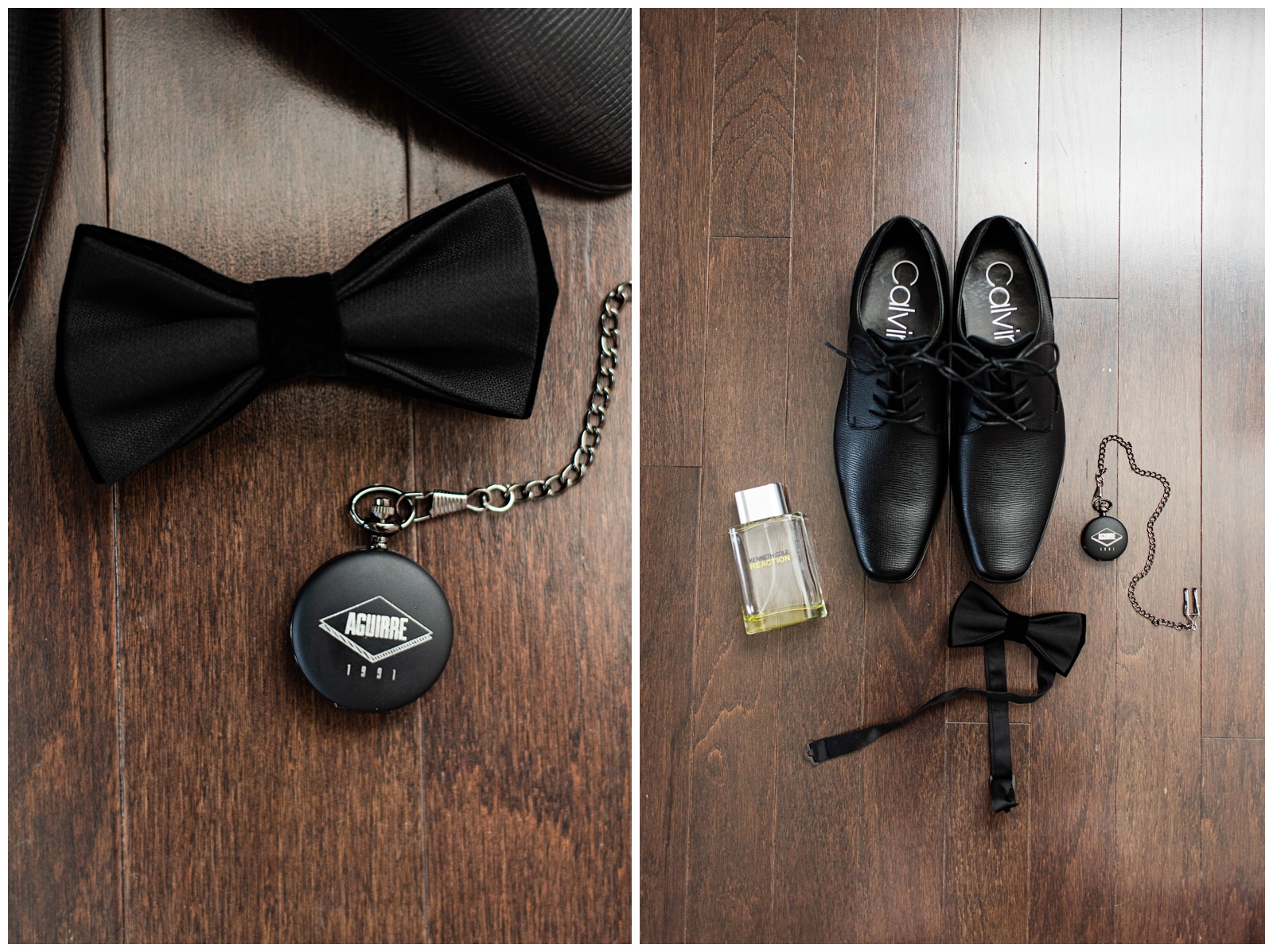 grooms details black bow tie and leather shoes