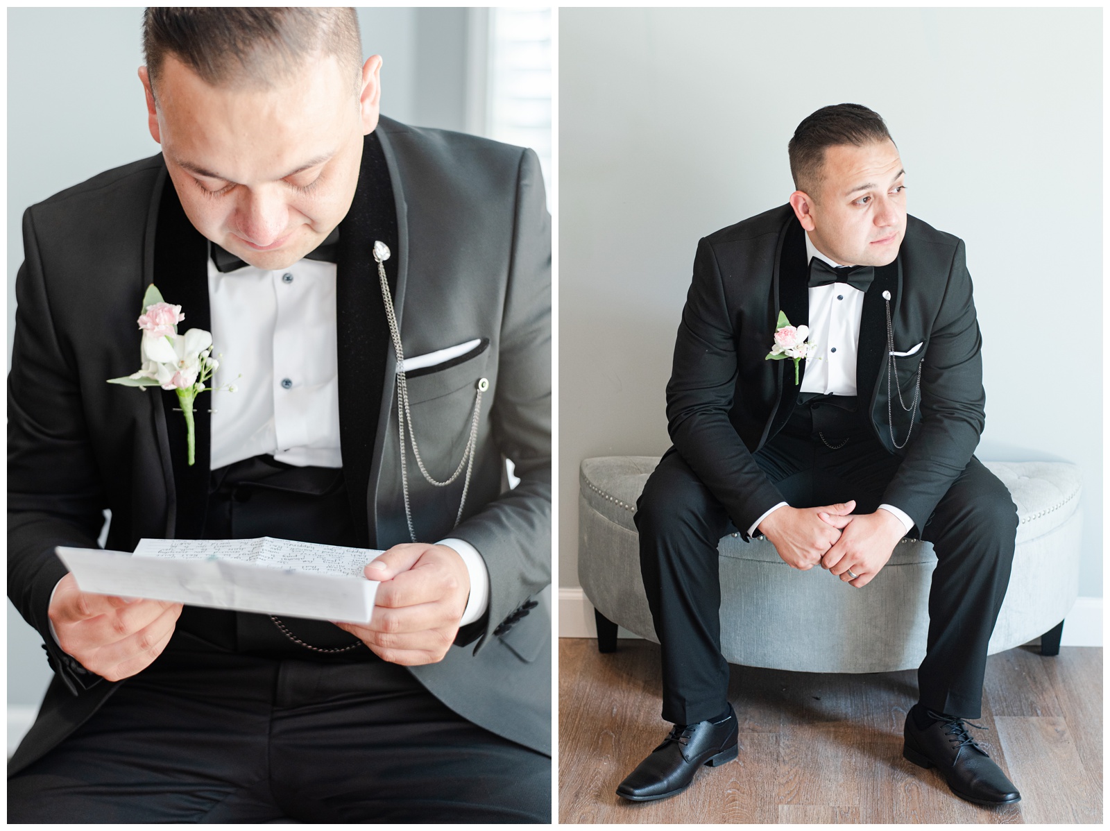 groom reading a letter from his bride
