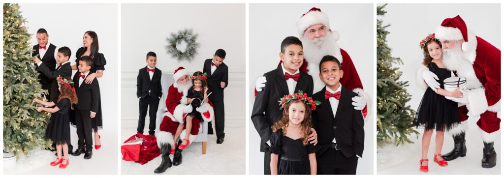 Family of 5 dressed formally in black for Family Christmas Photos with Santa, Christmas card ideas by Miami Lifestyle Photographer MSP Photography