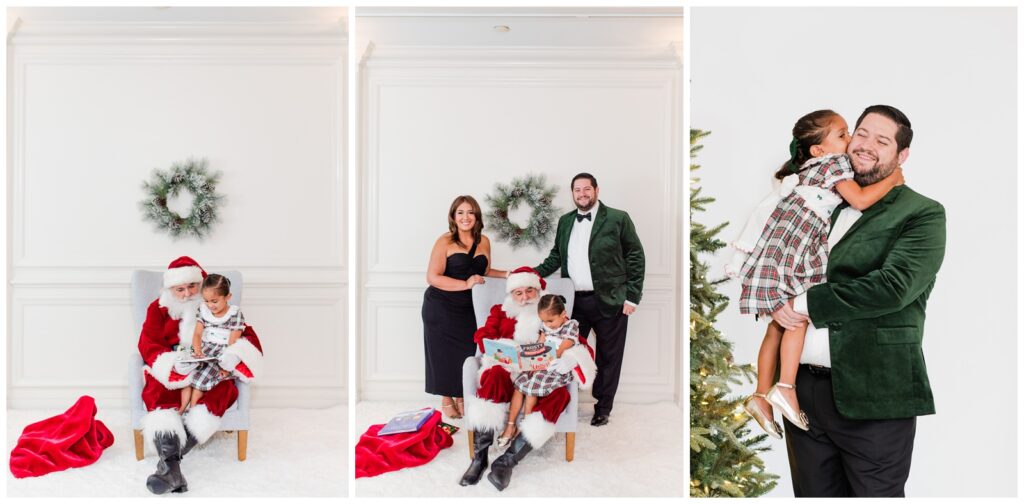 Family of three glam emerald Christmas outfits by Miami Lifestyle Photographers MSP