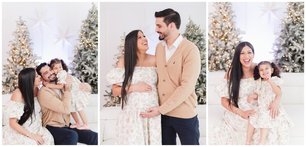 family of three and expecting mom maternity christmas session
