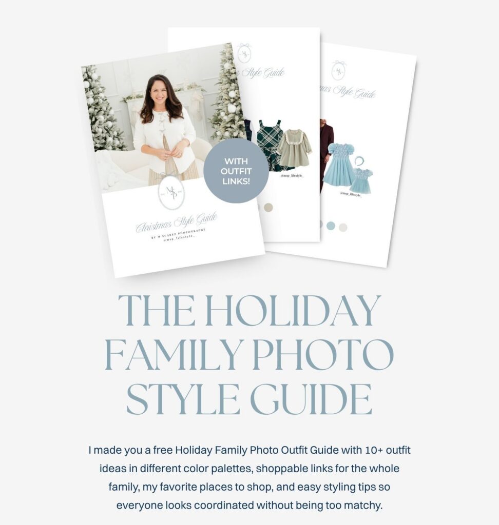 Holiday Family Photo Style Guide with outfit inspo for Christmas Photoshoot and links to shop for outfits for the whole family by MSP Lifestyle Miami Family Photographers
